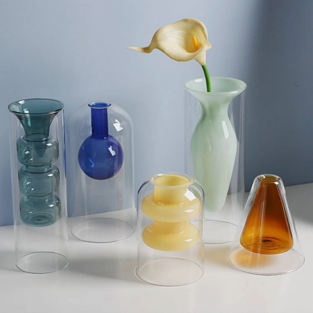 Blue Hydroponic Glass Vase