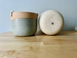 Hanging Orb Planter with Cord - White - Handmade Ceramic : Speckled sand / Small