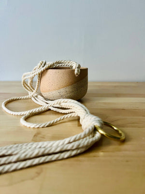 Hanging Orb Planter with Cord - White - Handmade Ceramic : Speckled sand / Small