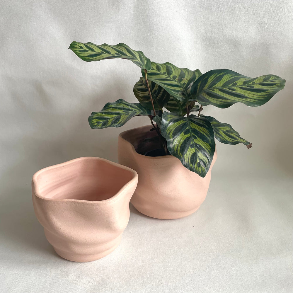 Katie Troisi Pottery Raw Wobble Planter in Speckled Tan